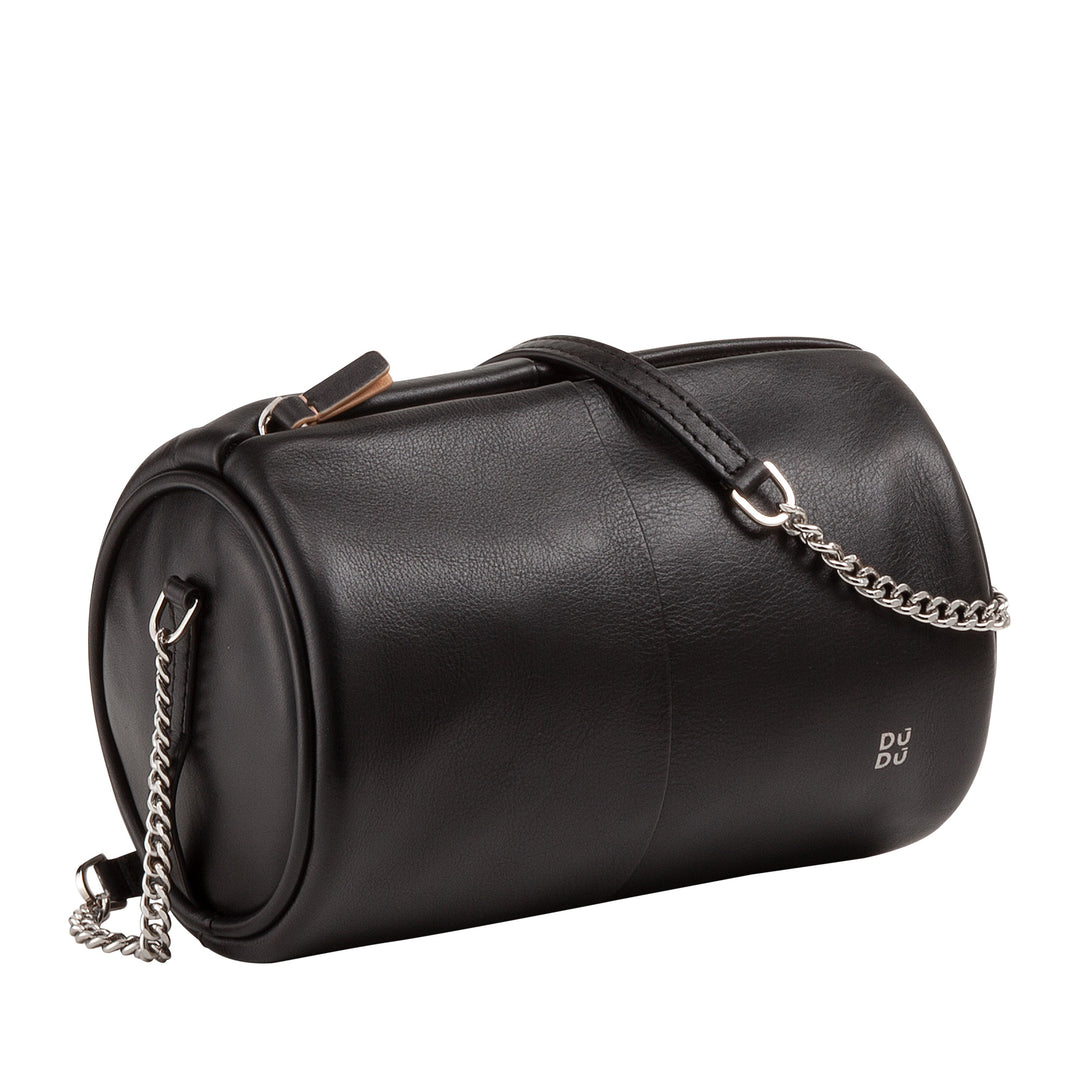 DUDU Borsa Donna Cilindrica in Pelle, Borsa a Tracolla con Catena e Pelle, Borsa a Cilindro Piccola Fashion Elegante con Cerniera