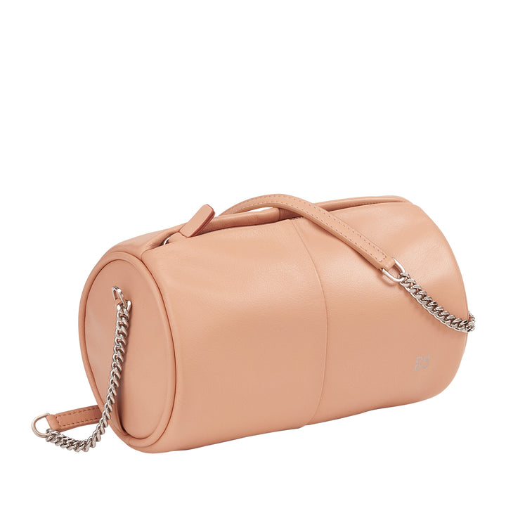 DUDU Borsa Donna Cilindrica in Pelle, Borsa a Tracolla con Catena e Pelle, Borsa a Cilindro Piccola Fashion Elegante con Cerniera