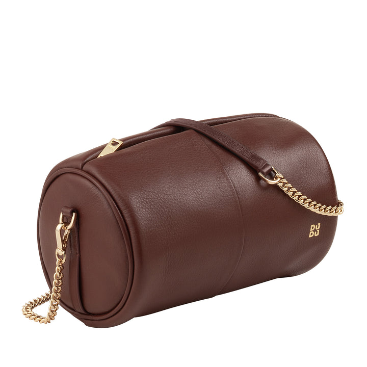 DUDU Borsa Donna Cilindrica in Pelle, Borsa a Tracolla con Catena e Pelle, Borsa a Cilindro Piccola Fashion Elegante con Cerniera