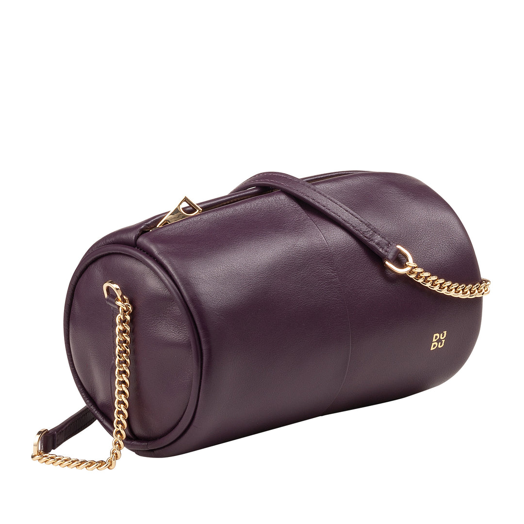 DUDU Borsa Donna Cilindrica in Pelle, Borsa a Tracolla con Catena e Pelle, Borsa a Cilindro Piccola Fashion Elegante con Cerniera