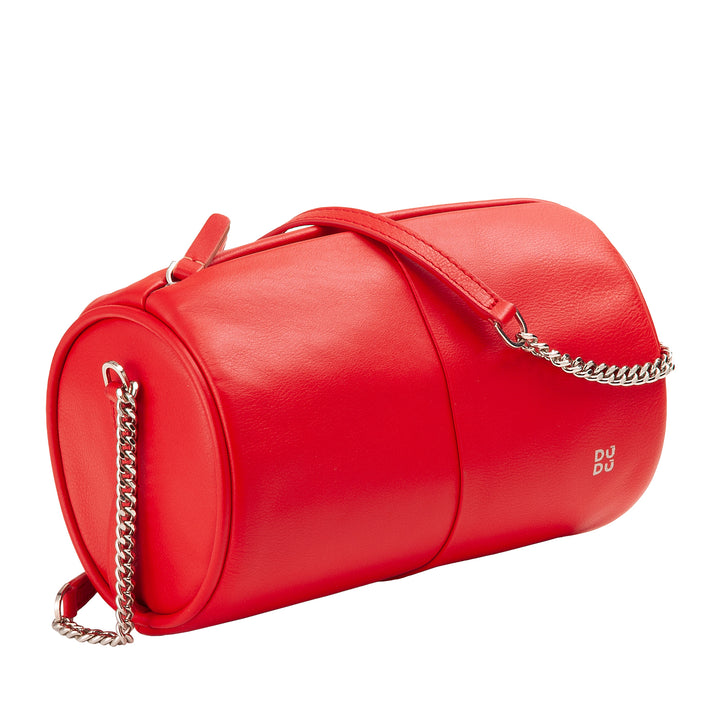 DUDU Borsa Donna Cilindrica in Pelle, Borsa a Tracolla con Catena e Pelle, Borsa a Cilindro Piccola Fashion Elegante con Cerniera