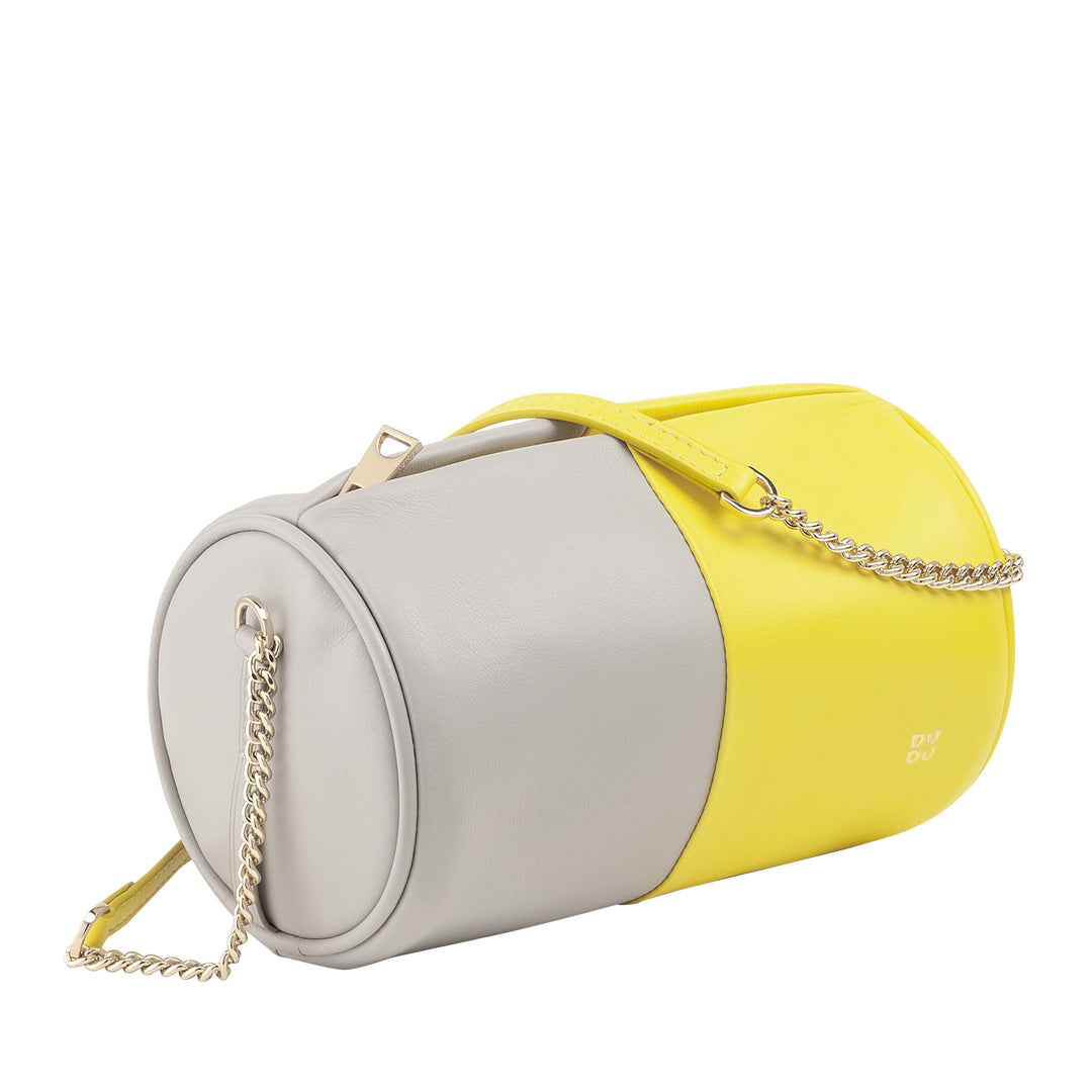 DUDU Borsa Donna Cilindrica in Pelle, Borsa a Tracolla con Catena e Pelle, Borsa a Cilindro Piccola Fashion Elegante con Cerniera