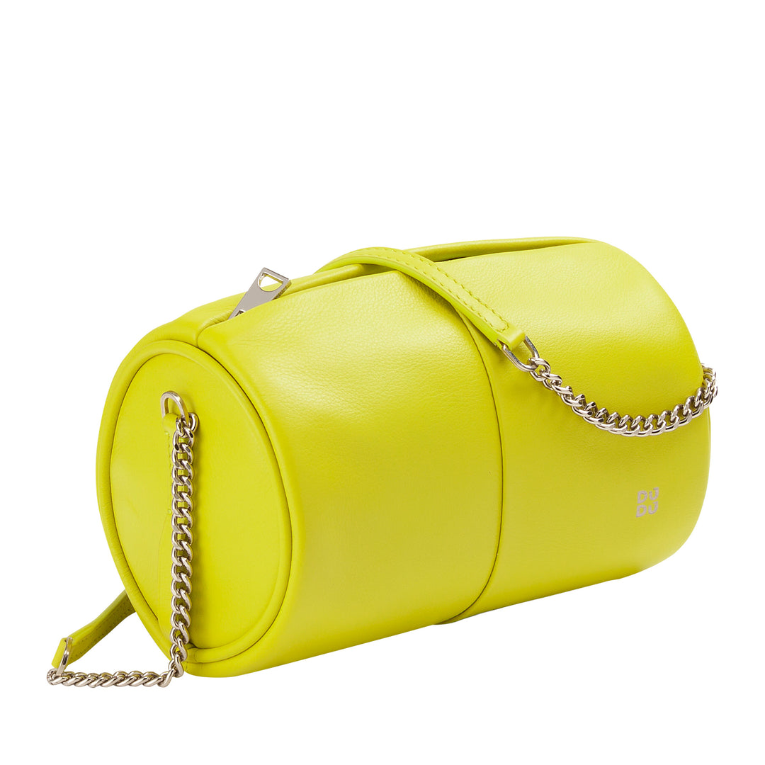 DUDU Borsa Donna Cilindrica in Pelle, Borsa a Tracolla con Catena e Pelle, Borsa a Cilindro Piccola Fashion Elegante con Cerniera