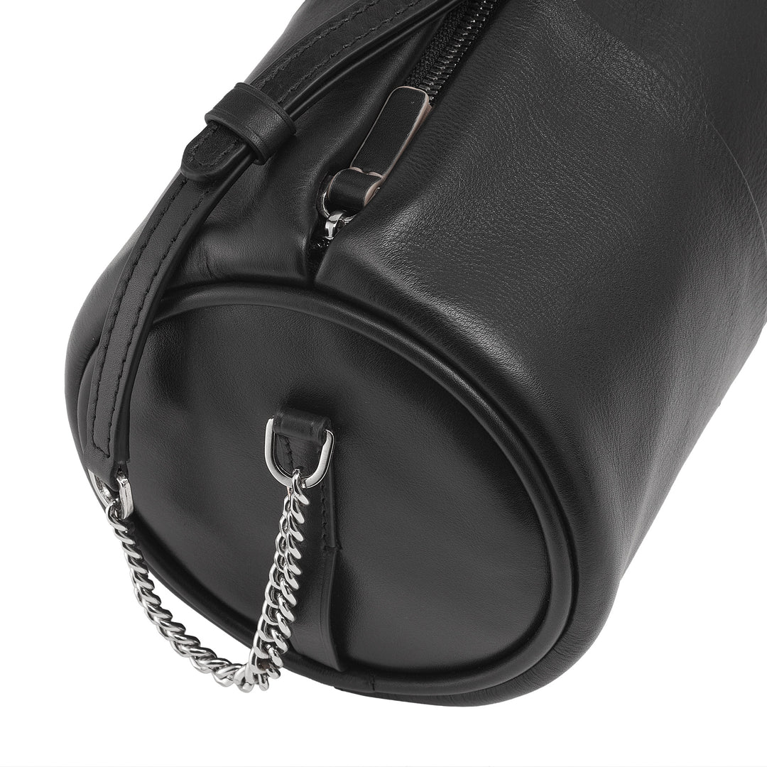 DUDU Borsa Donna Cilindrica in Pelle, Borsa a Tracolla con Catena e Pelle, Borsa a Cilindro Piccola Fashion Elegante con Cerniera