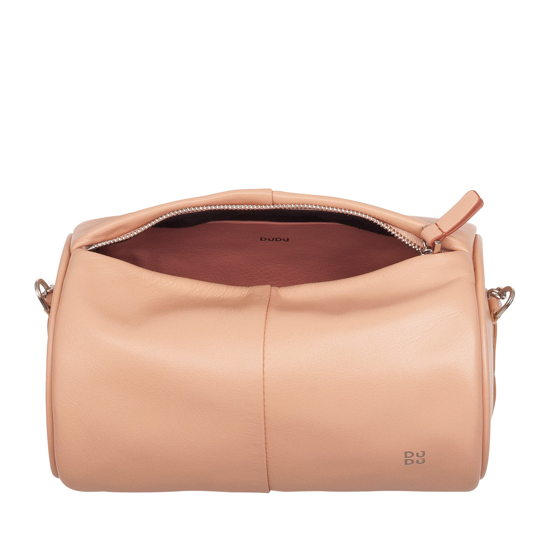 DUDU Borsa Donna Cilindrica in Pelle, Borsa a Tracolla con Catena e Pelle, Borsa a Cilindro Piccola Fashion Elegante con Cerniera