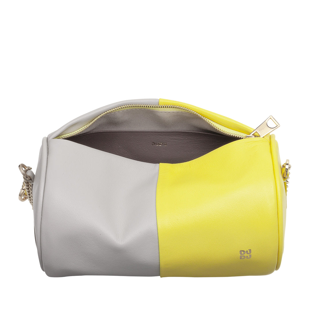 DUDU Borsa Donna Cilindrica in Pelle, Borsa a Tracolla con Catena e Pelle, Borsa a Cilindro Piccola Fashion Elegante con Cerniera