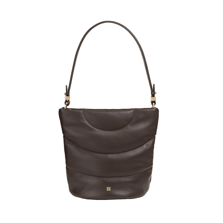 DUDU Borsa Donna a Spalla e Tracolla Trapuntata Imbottita in Pelle Nappa, Borsa Grande con Cerniera e Doppia Tracolla, Design Elegante