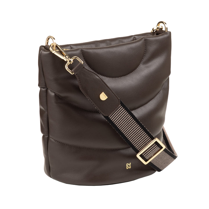 DUDU Borsa Donna a Spalla e Tracolla Trapuntata Imbottita in Pelle Nappa, Borsa Grande con Cerniera e Doppia Tracolla, Design Elegante