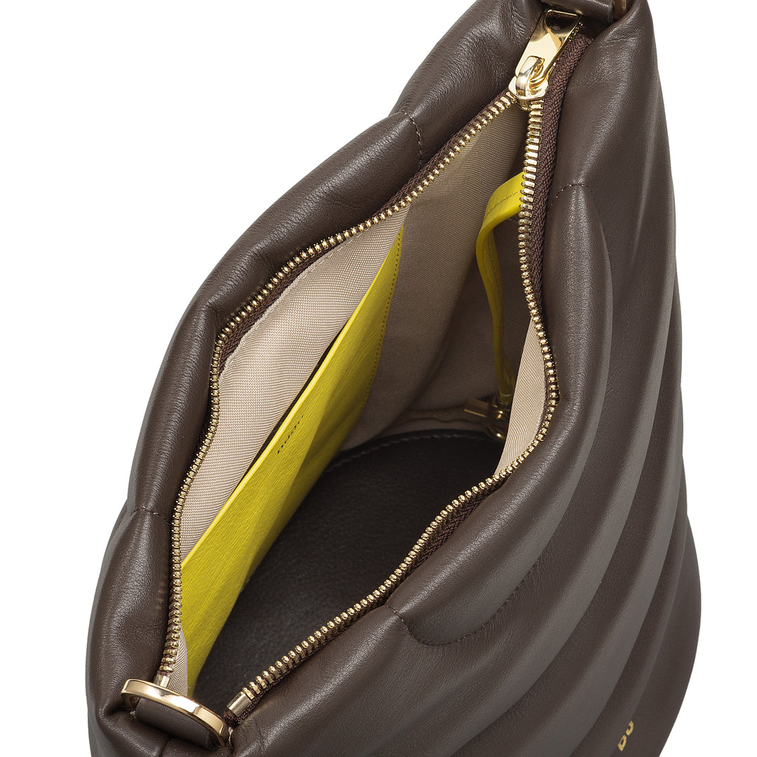 DUDU Borsa Donna a Spalla e Tracolla Trapuntata Imbottita in Pelle Nappa, Borsa Grande con Cerniera e Doppia Tracolla, Design Elegante