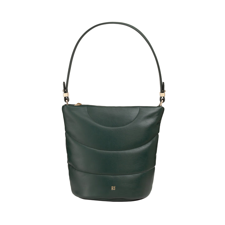 DUDU Borsa Donna a Spalla e Tracolla Trapuntata Imbottita in Pelle Nappa, Borsa Grande con Cerniera e Doppia Tracolla, Design Elegante