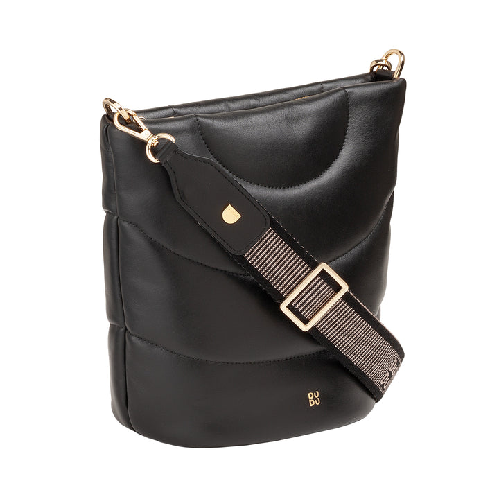 DUDU Borsa Donna a Spalla e Tracolla Trapuntata Imbottita in Pelle Nappa, Borsa Grande con Cerniera e Doppia Tracolla, Design Elegante