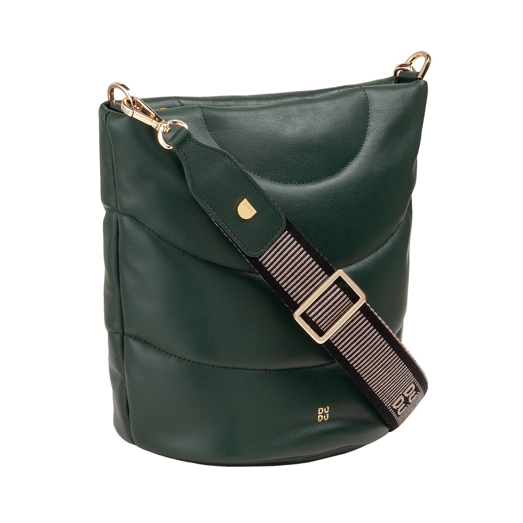 DUDU Borsa Donna a Spalla e Tracolla Trapuntata Imbottita in Pelle Nappa, Borsa Grande con Cerniera e Doppia Tracolla, Design Elegante