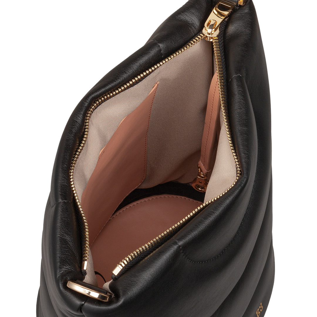 DUDU Borsa Donna a Spalla e Tracolla Trapuntata Imbottita in Pelle Nappa, Borsa Grande con Cerniera e Doppia Tracolla, Design Elegante