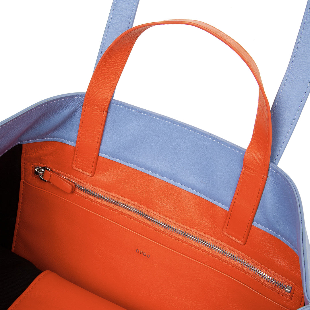 DUDU Große weiche Damentasche, Einkaufstasche aus farbigem Leder, Doppelgriffe, elegante Umhängetasche, große Handtasche