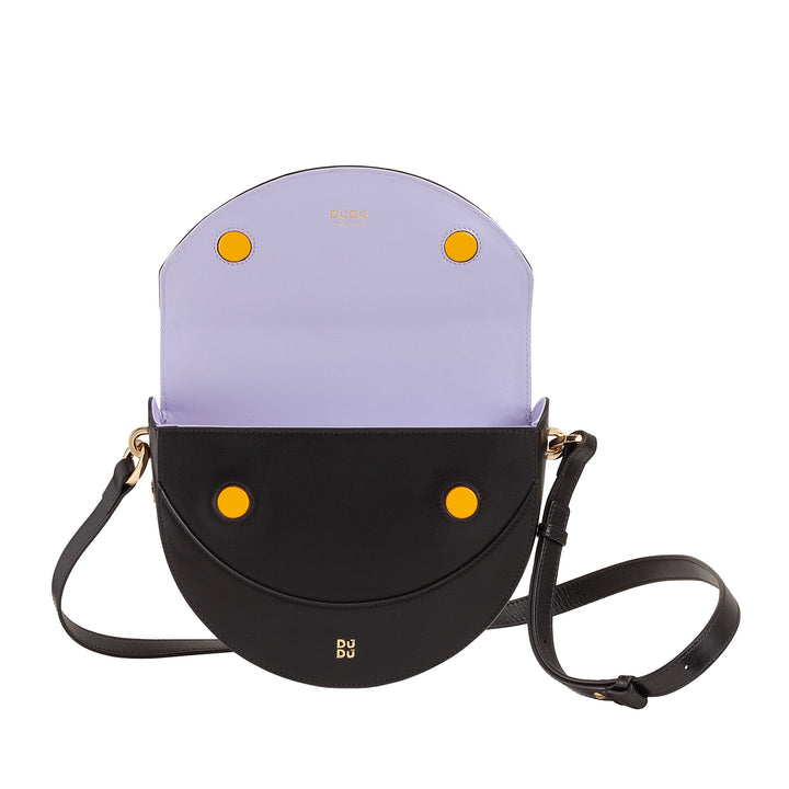 DUDU Borsa Donna a Tracolla in Vera Pelle, Mezzaluna Rigida, Made in Italy, Borsetta con Patta e Doppia Tracolla, Chiusura Magnetica