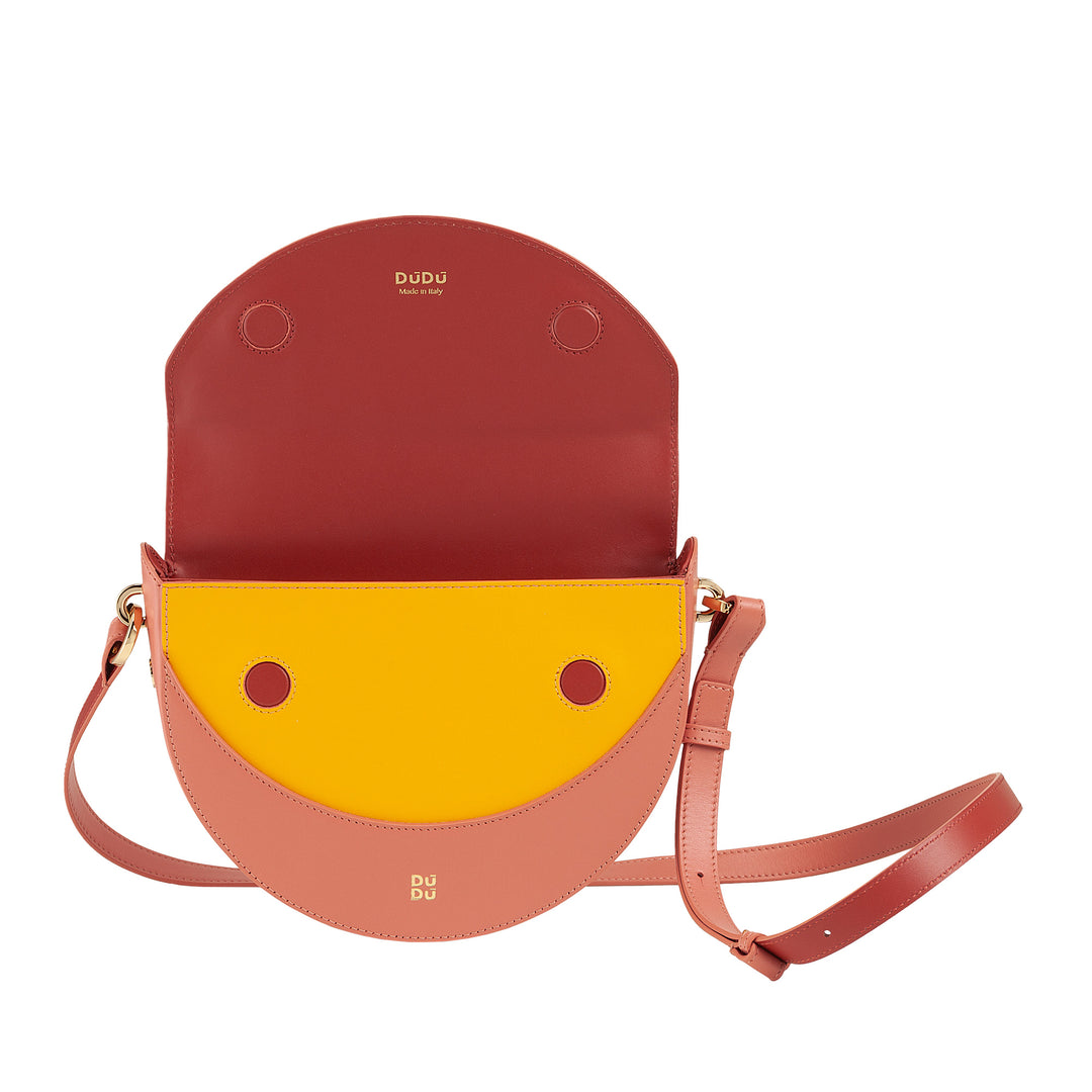 DUDU Borsa Donna a Tracolla in Vera Pelle, Mezzaluna Rigida, Made in Italy, Borsetta con Patta e Doppia Tracolla, Chiusura Magnetica