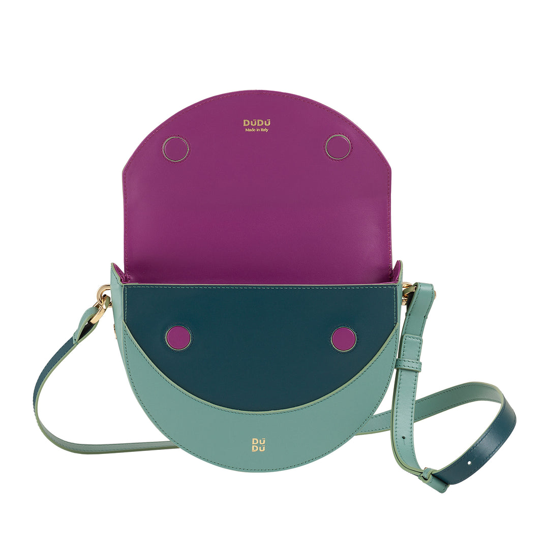 DUDU Borsa Donna a Tracolla in Vera Pelle, Mezzaluna Rigida, Made in Italy, Borsetta con Patta e Doppia Tracolla, Chiusura Magnetica