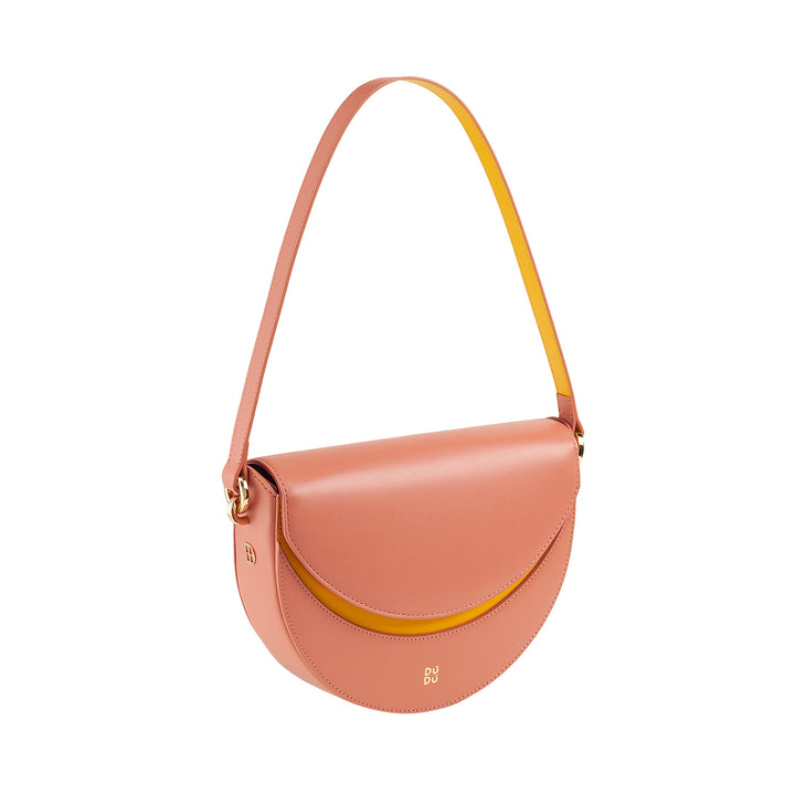 DUDU Borsa Donna a Tracolla in Vera Pelle, Mezzaluna Rigida, Made in Italy, Borsetta con Patta e Doppia Tracolla, Chiusura Magnetica