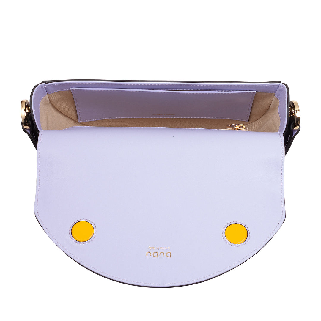 DUDU Borsa Donna a Tracolla in Vera Pelle, Mezzaluna Rigida, Made in Italy, Borsetta con Patta e Doppia Tracolla, Chiusura Magnetica