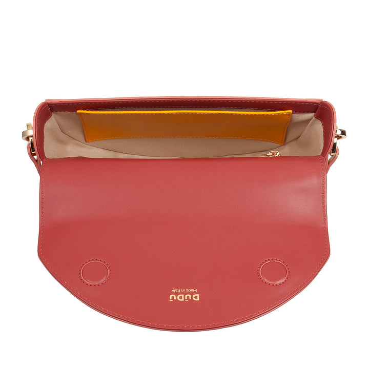 DUDU Borsa Donna a Tracolla in Vera Pelle, Mezzaluna Rigida, Made in Italy, Borsetta con Patta e Doppia Tracolla, Chiusura Magnetica
