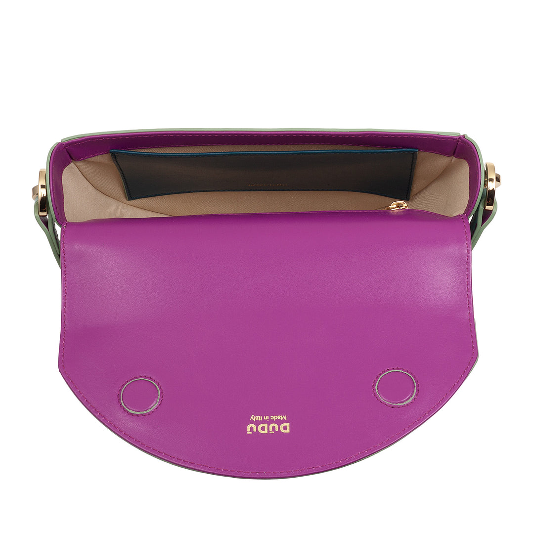 DUDU Borsa Donna a Tracolla in Vera Pelle, Mezzaluna Rigida, Made in Italy, Borsetta con Patta e Doppia Tracolla, Chiusura Magnetica