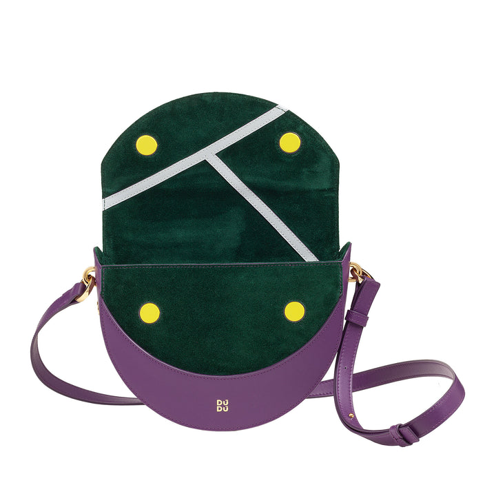 DUDU Borsa Donna a Tracolla in Vera Pelle, Mezzaluna Rigida, Made in Italy, Borsetta con Patta e Doppia Tracolla, Chiusura Magnetica
