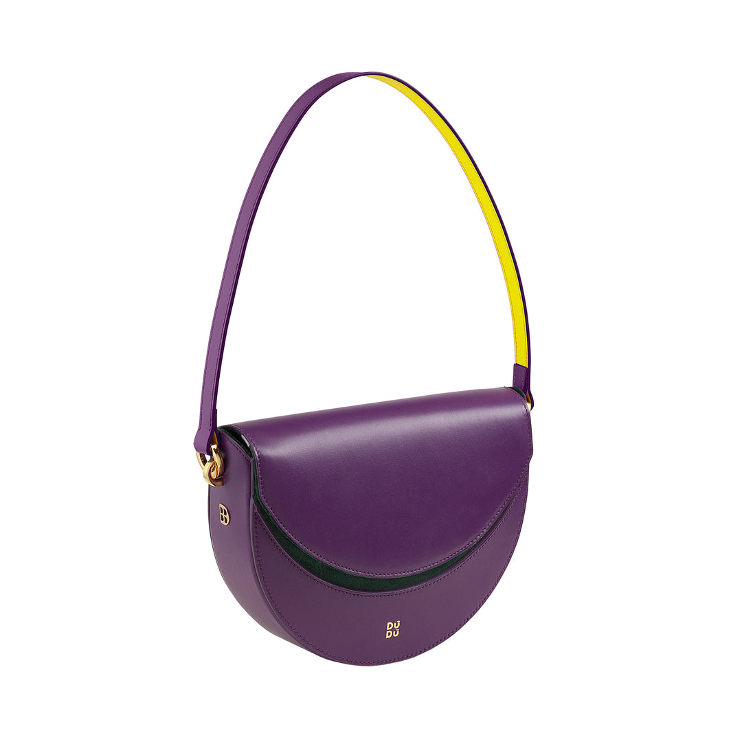 DUDU Borsa Donna a Tracolla in Vera Pelle, Mezzaluna Rigida, Made in Italy, Borsetta con Patta e Doppia Tracolla, Chiusura Magnetica