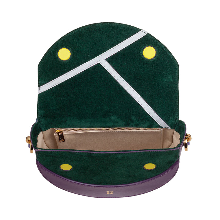 DUDU Borsa Donna a Tracolla in Vera Pelle, Mezzaluna Rigida, Made in Italy, Borsetta con Patta e Doppia Tracolla, Chiusura Magnetica