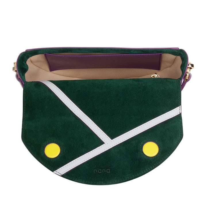 DUDU Borsa Donna a Tracolla in Vera Pelle, Mezzaluna Rigida, Made in Italy, Borsetta con Patta e Doppia Tracolla, Chiusura Magnetica