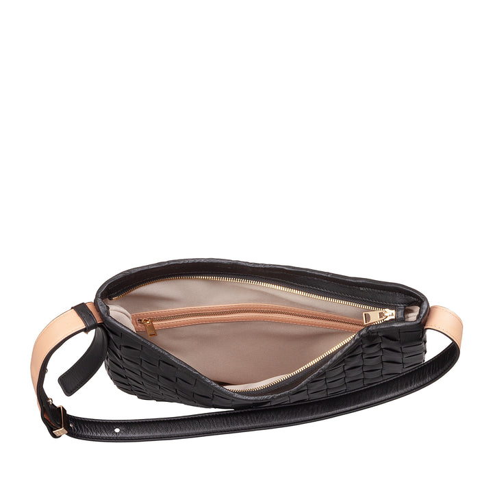 DUDU Borsa a Spalla Donna in Pelle Intrecciata – Elegante Borsa Hobo con Cerniera, Borsa a Tracolla in Vera Pelle con Manico Regolabile e Interni Capienti