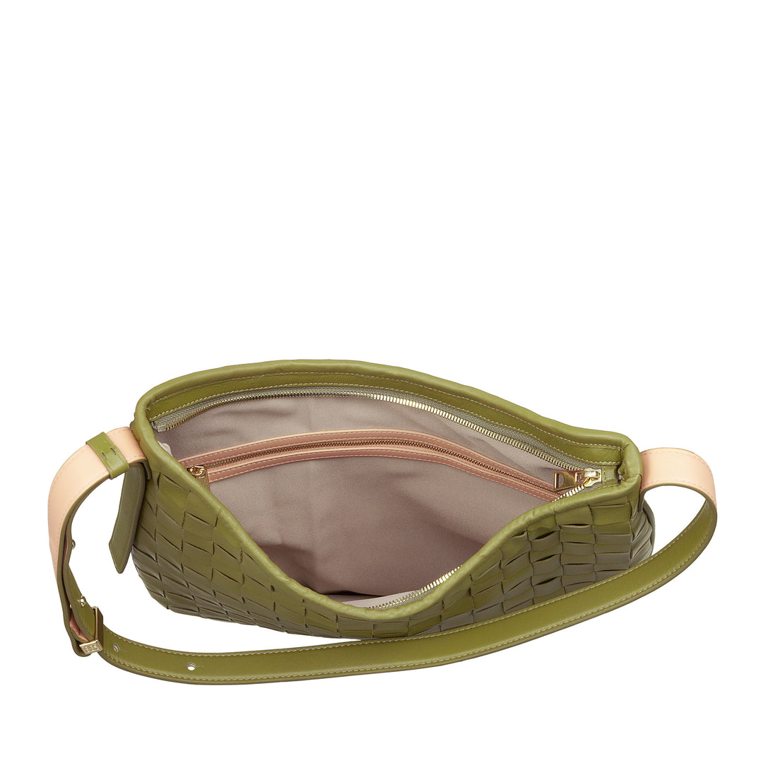 DUDU Borsa a Spalla Donna in Pelle Intrecciata – Elegante Borsa Hobo con Cerniera, Borsa a Tracolla in Vera Pelle con Manico Regolabile e Interni Capienti