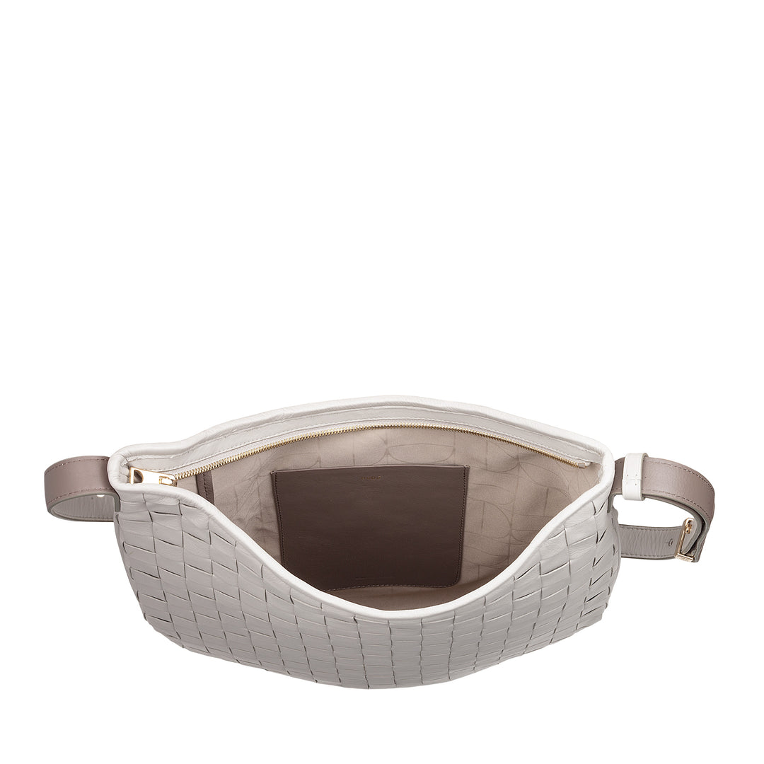 DUDU Borsa a Spalla Donna in Pelle Intrecciata – Elegante Borsa Hobo con Cerniera, Borsa a Tracolla in Vera Pelle con Manico Regolabile e Interni Capienti