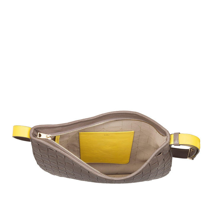 DUDU Borsa a Spalla Donna in Pelle Intrecciata – Elegante Borsa Hobo con Cerniera, Borsa a Tracolla in Vera Pelle con Manico Regolabile e Interni Capienti
