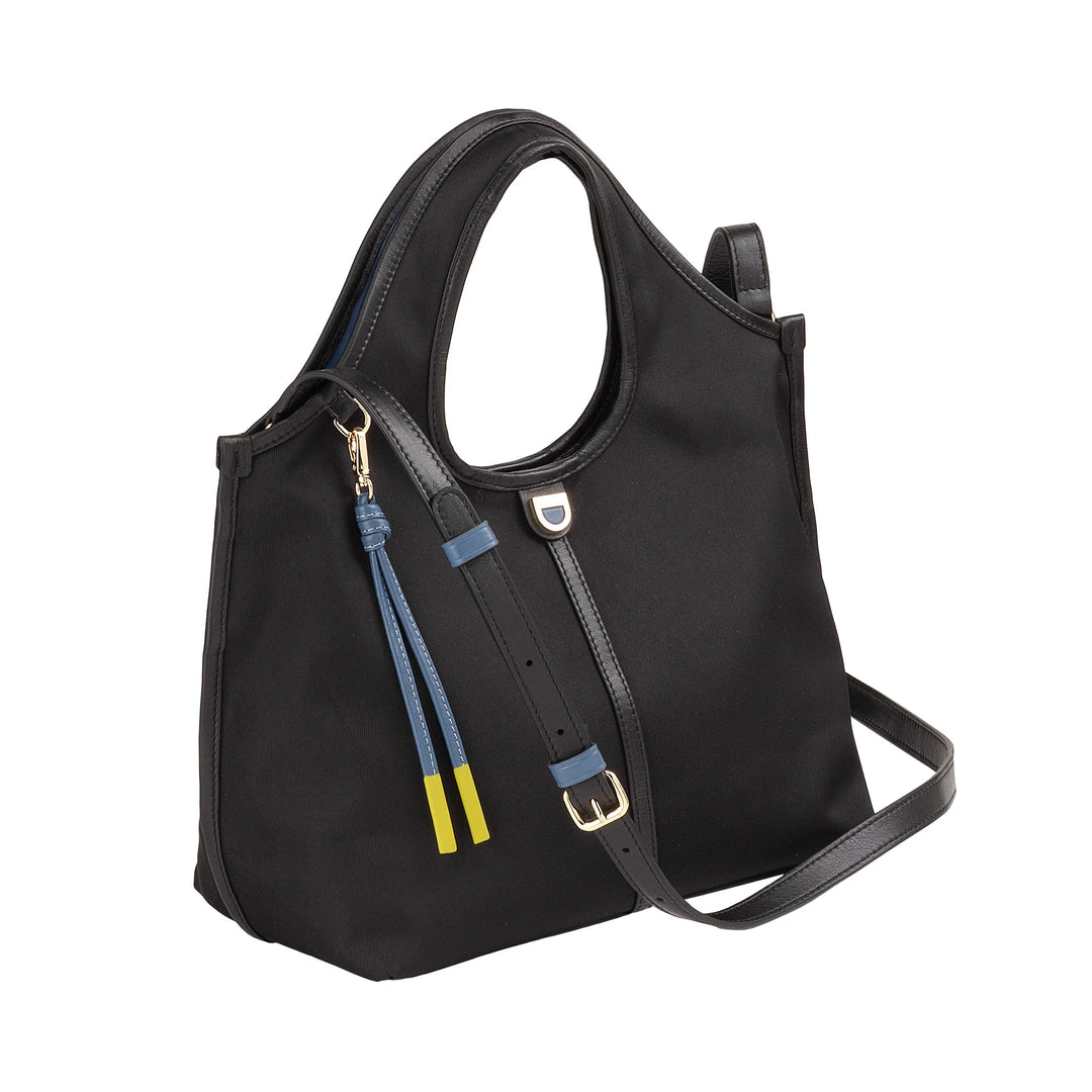 DUDU Borsa Donna a Mano a Tracolla Piccola in Nylon e Pelle – Shopper Leggera con Tracolla Regolabile e Chiusura Magnetica