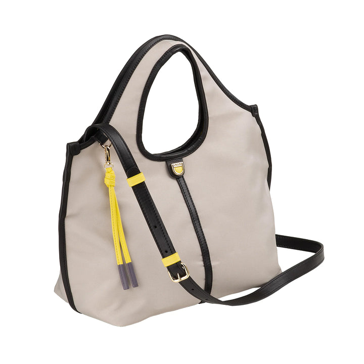 DUDU Borsa Donna a Mano a Tracolla Piccola in Nylon e Pelle – Shopper Leggera con Tracolla Regolabile e Chiusura Magnetica