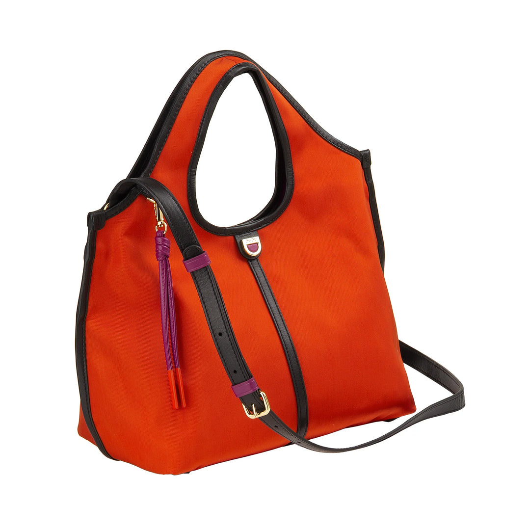 DUDU Borsa Donna a Mano a Tracolla Piccola in Nylon e Pelle – Shopper Leggera con Tracolla Regolabile e Chiusura Magnetica