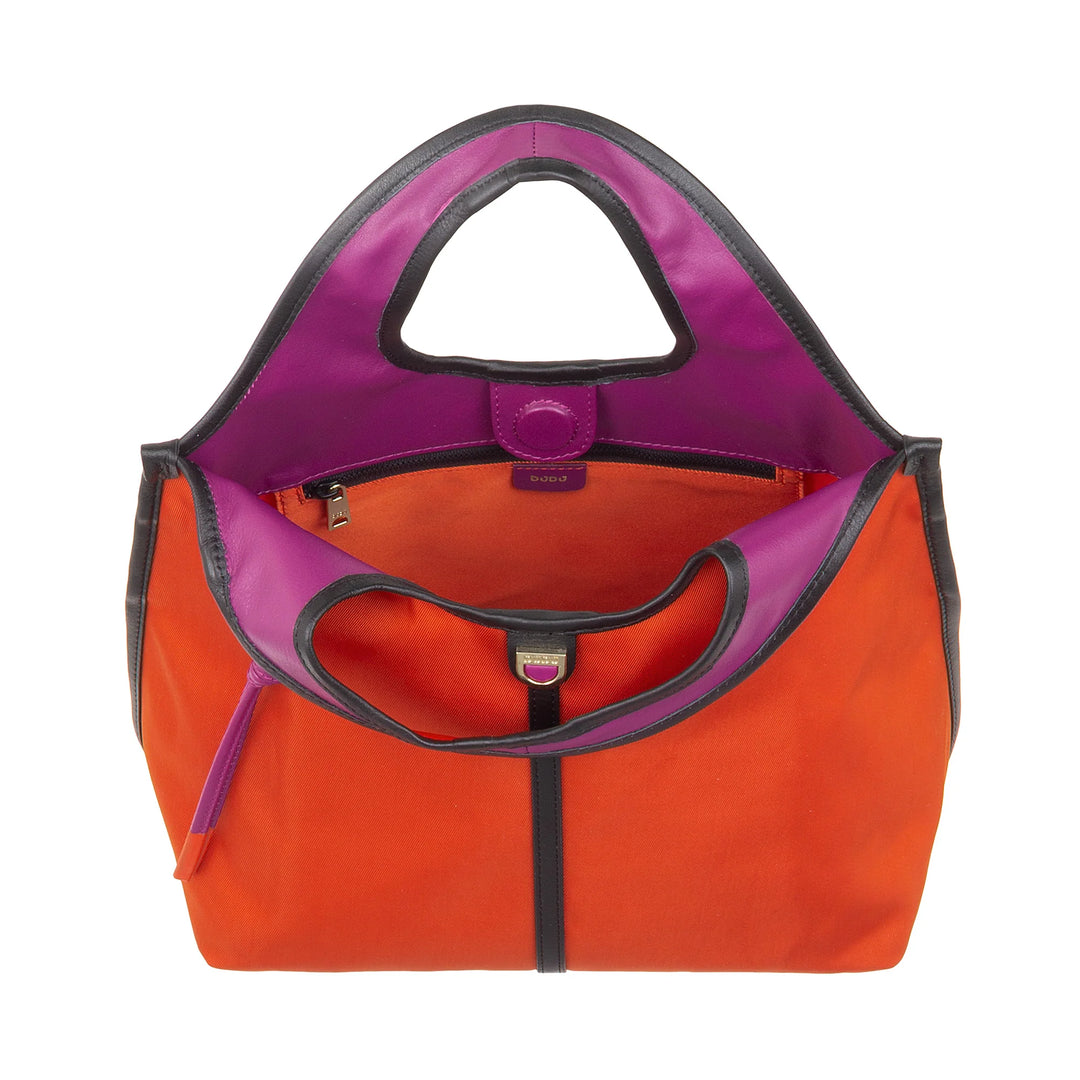 DUDU Borsa Donna a Mano a Tracolla Piccola in Nylon e Pelle – Shopper Leggera con Tracolla Regolabile e Chiusura Magnetica