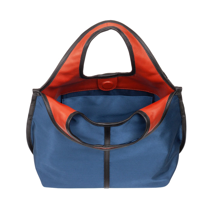 DUDU Borsa Donna a Mano a Tracolla Piccola in Nylon e Pelle – Shopper Leggera con Tracolla Regolabile e Chiusura Magnetica