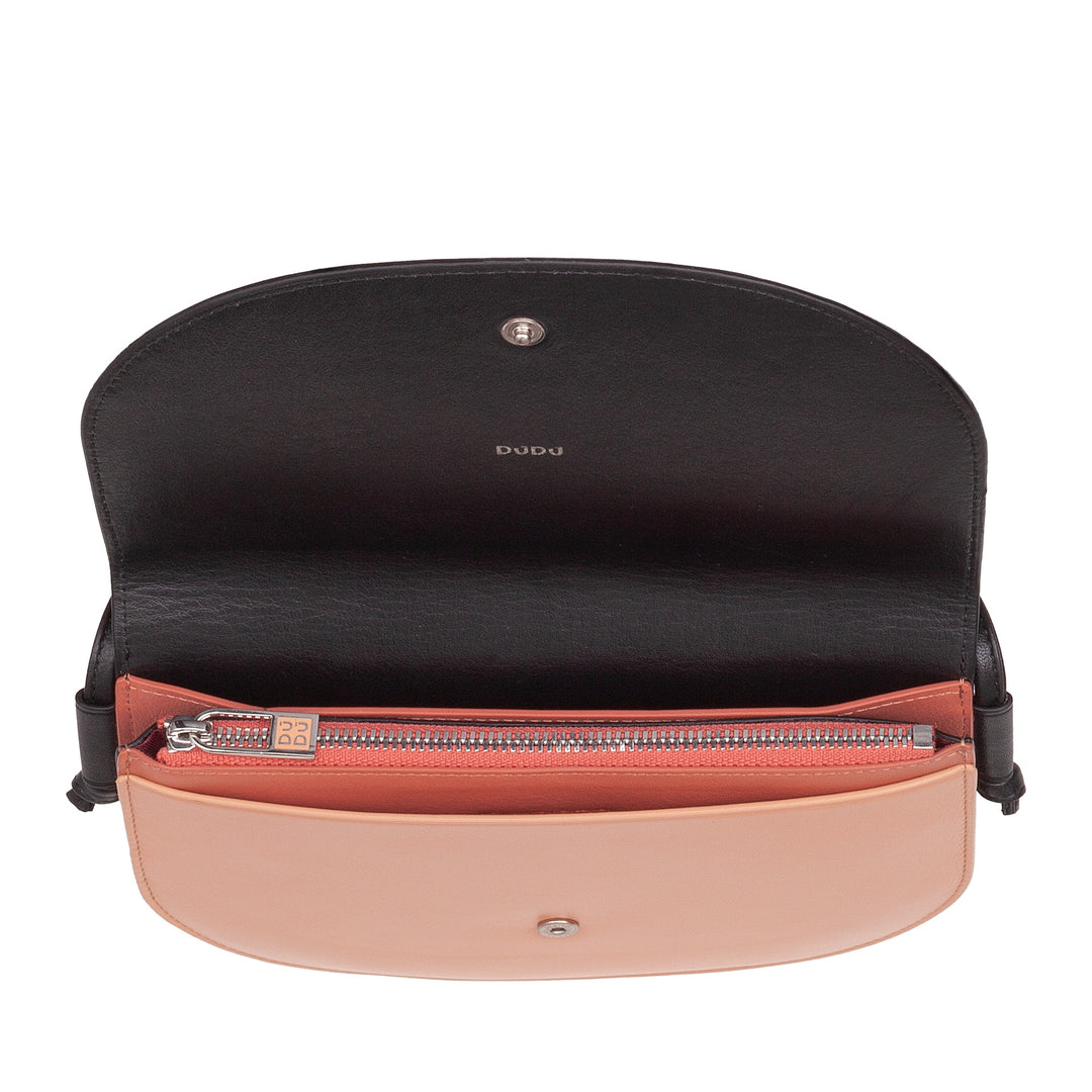 DUDU Borsa a Tracolla Donna Piccola in Pelle, Borsetta Design Sottile Compatta con Chiusura a Bottone, Tracolla Regolabile