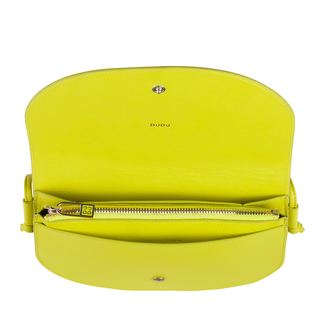 DUDU Borsa a Tracolla Donna Piccola in Pelle, Borsetta Design Sottile Compatta con Chiusura a Bottone, Tracolla Regolabile