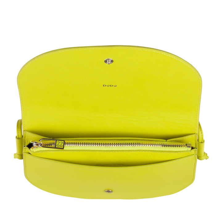 DUDU Borsa a Tracolla Donna Piccola in Pelle, Borsetta Design Sottile Compatta con Chiusura a Bottone, Tracolla Regolabile