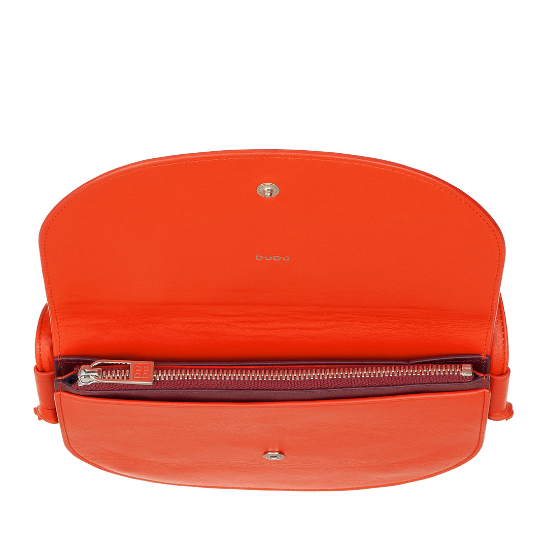 DUDU Borsa a Tracolla Donna Piccola in Pelle, Borsetta Design Sottile Compatta con Chiusura a Bottone, Tracolla Regolabile