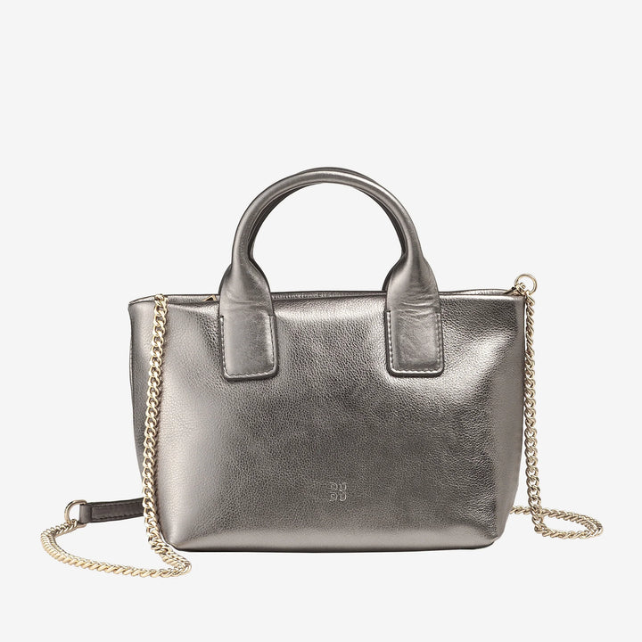 DUDU Borsa Donna Piccola a Tracolla in Vera Pelle, Borsa Mini Bag da Sera Elegante, 22 x 13 cm, Doppi Manici, Tracolla a Catena, Chiusura Zip