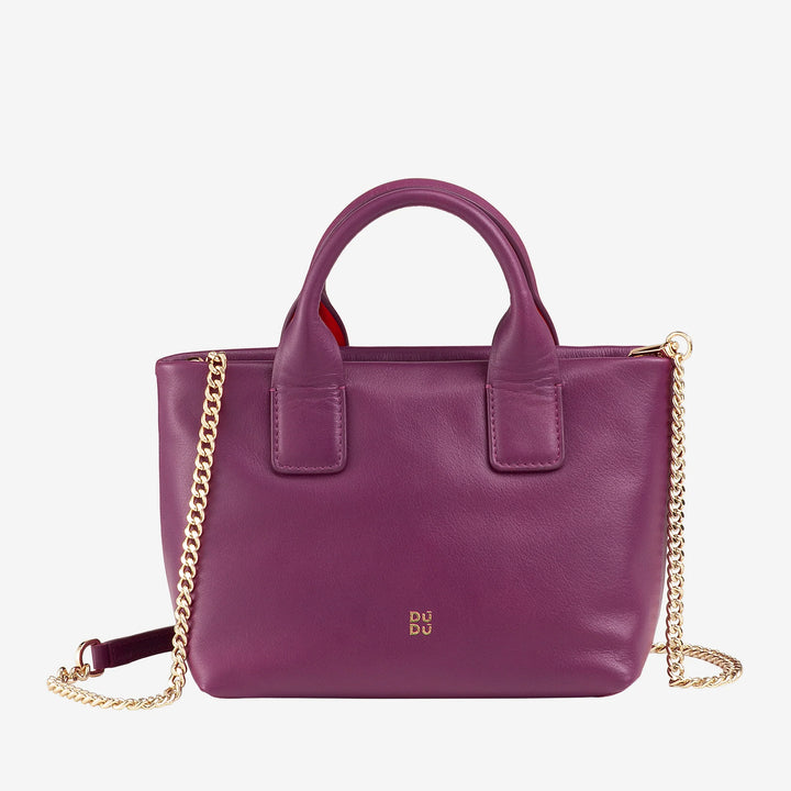 DUDU Borsa Donna Piccola a Tracolla in Vera Pelle, Borsa Mini Bag da Sera Elegante, 22 x 13 cm, Doppi Manici, Tracolla a Catena, Chiusura Zip