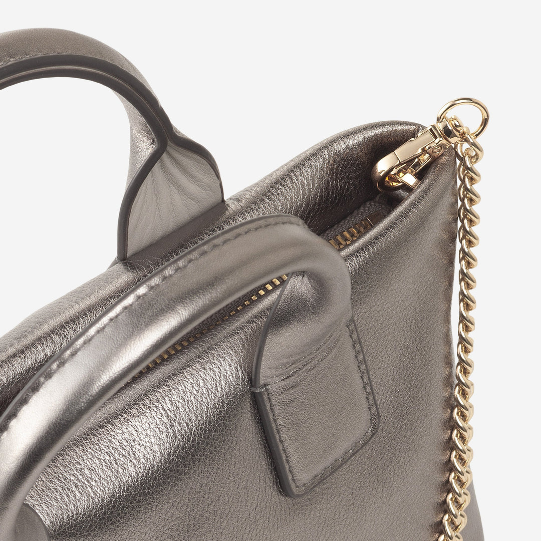 DUDU Borsa Donna Piccola a Tracolla in Vera Pelle, Borsa Mini Bag da Sera Elegante, 22 x 13 cm, Doppi Manici, Tracolla a Catena, Chiusura Zip