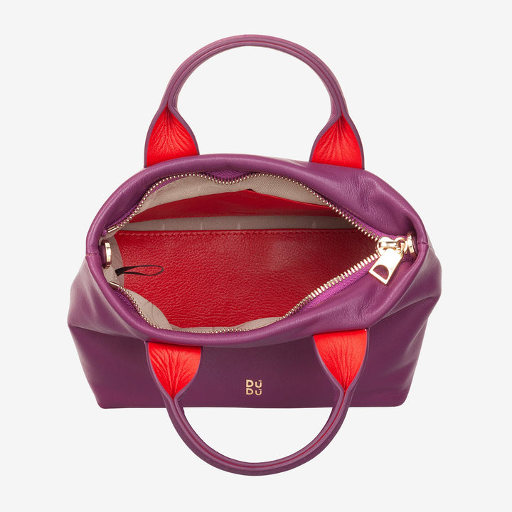 DUDU Borsa Donna Piccola a Tracolla in Vera Pelle, Borsa Mini Bag da Sera Elegante, 22 x 13 cm, Doppi Manici, Tracolla a Catena, Chiusura Zip