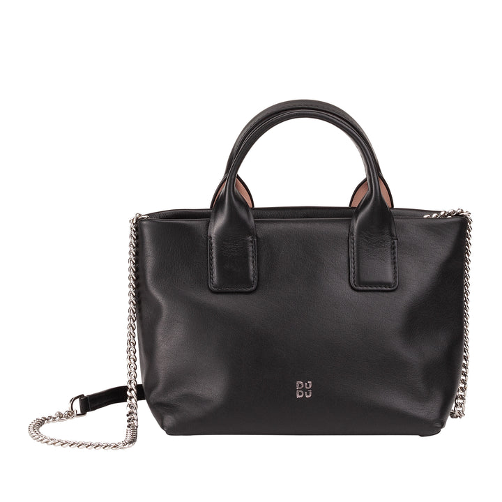 DUDU Borsa Donna Piccola a Tracolla in Vera Pelle, Borsa Mini Bag da Sera Elegante, 22 x 13 cm, Doppi Manici, Tracolla a Catena, Chiusura Zip
