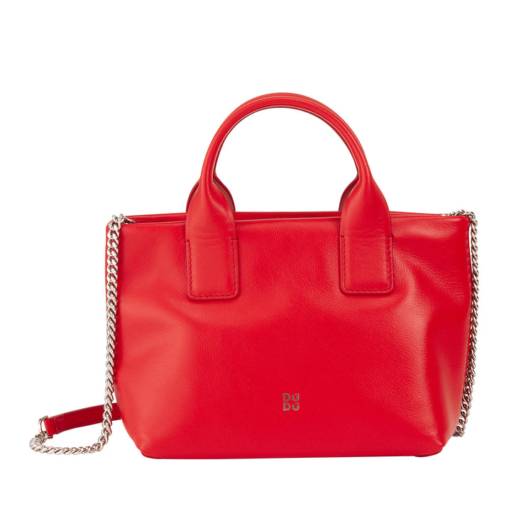 DUDU Borsa Donna Piccola a Tracolla in Vera Pelle, Borsa Mini Bag da Sera Elegante, 22 x 13 cm, Doppi Manici, Tracolla a Catena, Chiusura Zip