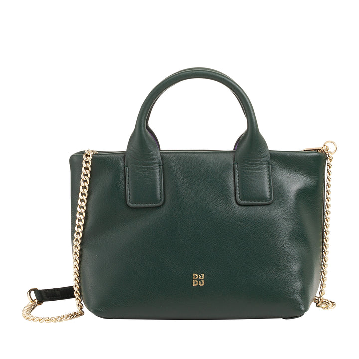 DUDU Borsa Donna Piccola a Tracolla in Vera Pelle, Borsa Mini Bag da Sera Elegante, 22 x 13 cm, Doppi Manici, Tracolla a Catena, Chiusura Zip