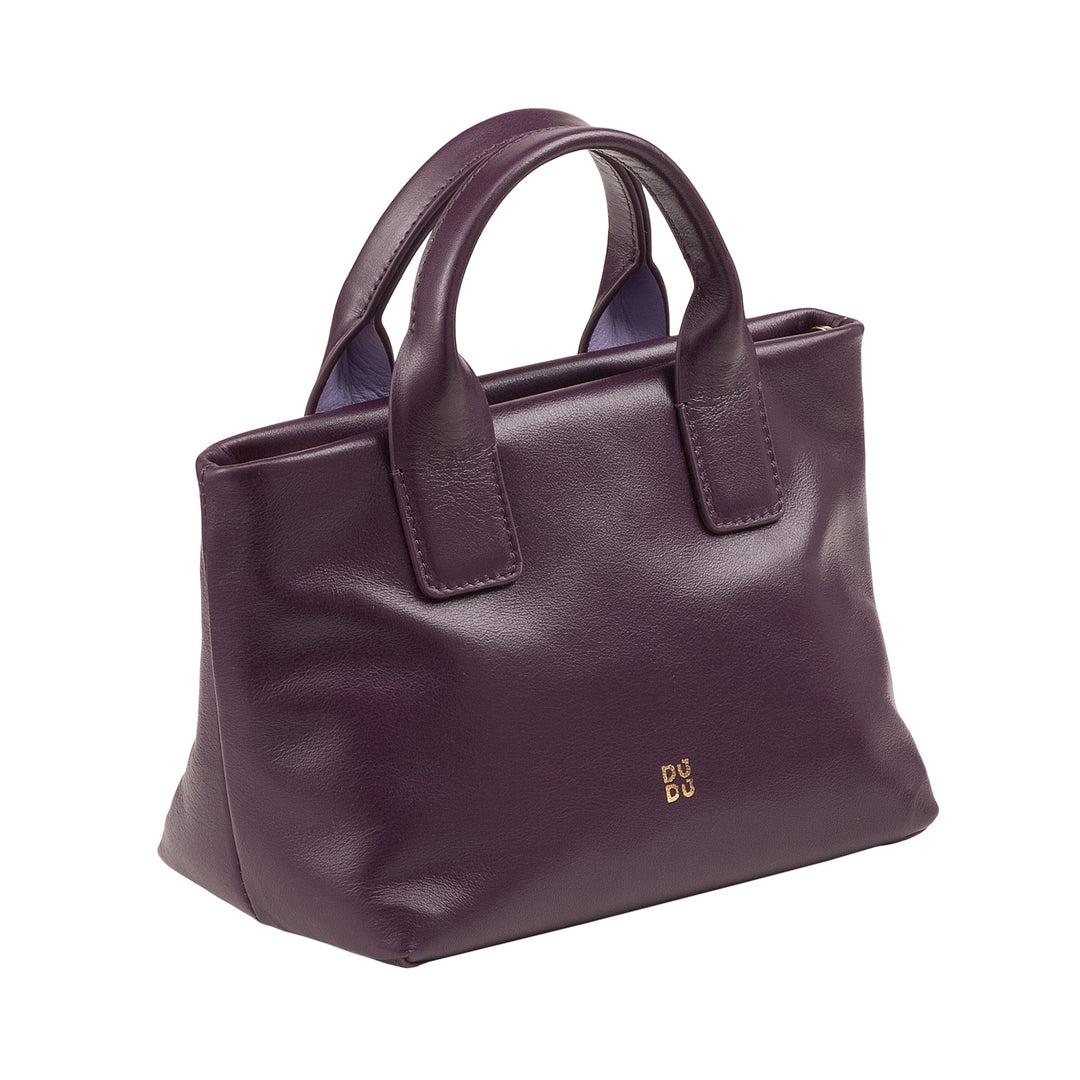 DUDU Borsa Donna Piccola a Tracolla in Vera Pelle, Borsa Mini Bag da Sera Elegante, 22 x 13 cm, Doppi Manici, Tracolla a Catena, Chiusura Zip
